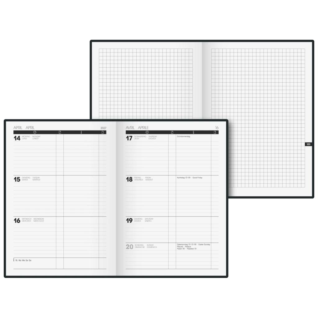 Buchkalender TimeCenter Mod. 725 2027 | A5, Kunststoff, schwarz