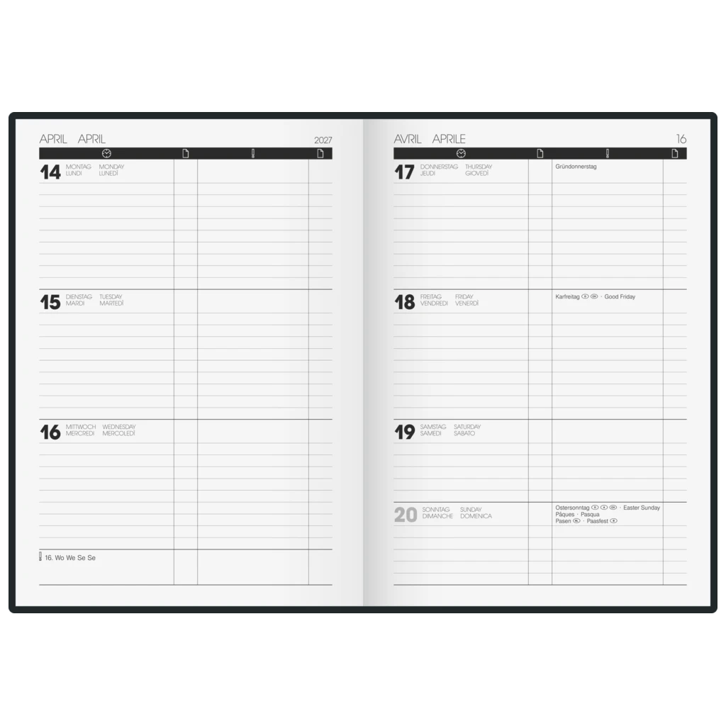 Buchkalender TimeCenter Mod. 725 2027 | A5, Kunststoff, schwarz