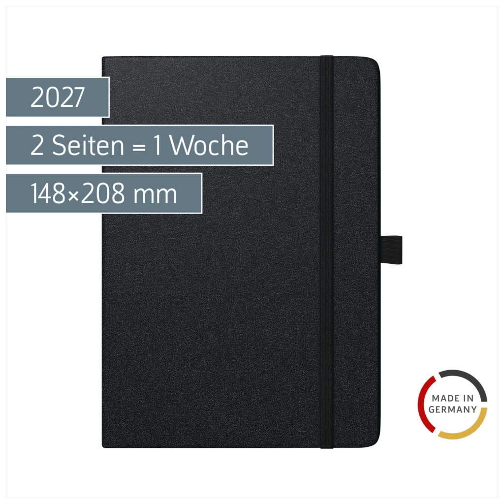 Buchkalender Kompagnon TimeCenter Mod. 725 2027 | A5, Kunststoff, schwarz