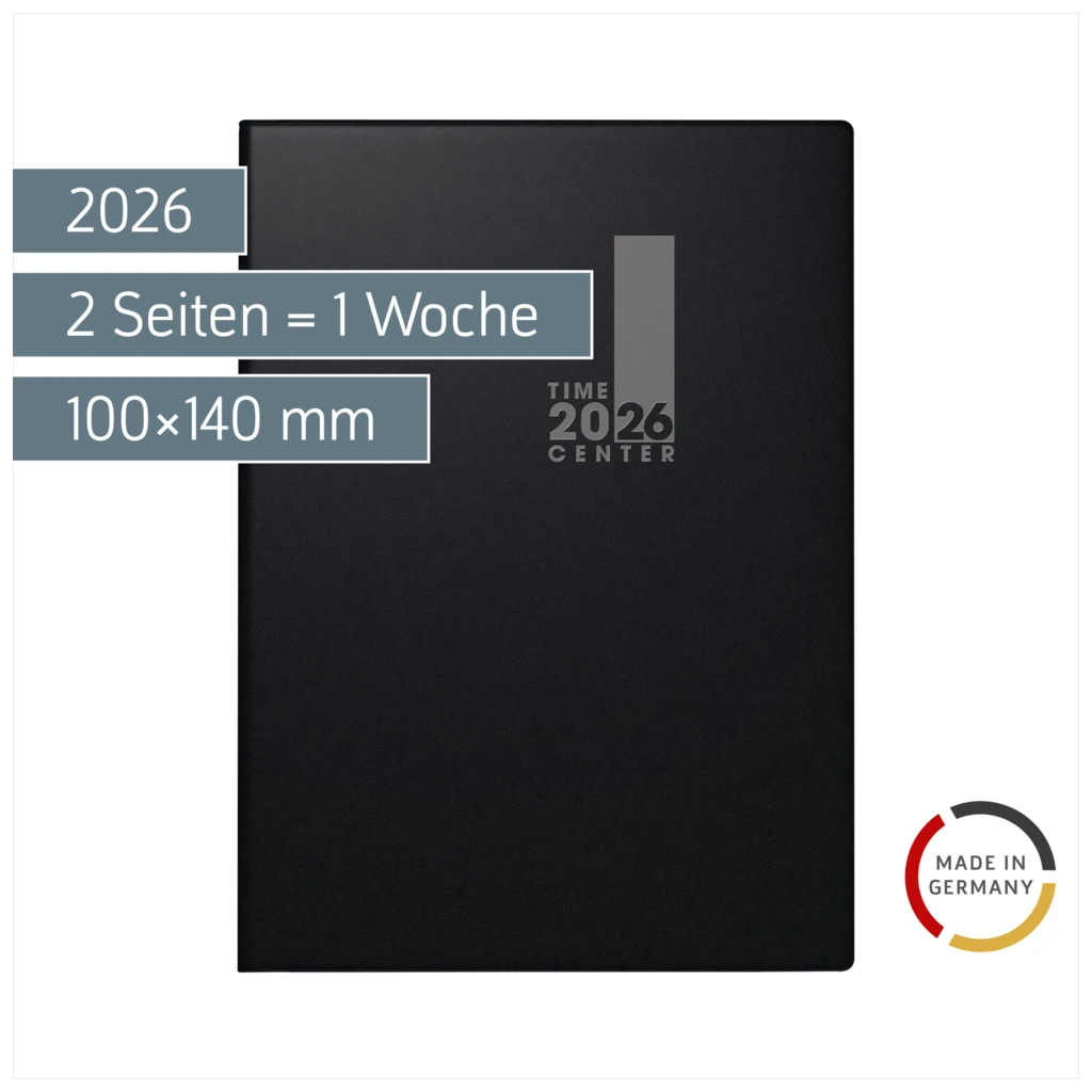 Taschenkalender TimeCenter Mod. 728 2026 | A6, Kunststoff, schwarz