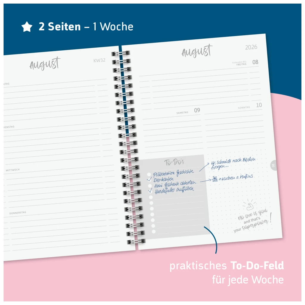 Schülerkalender Style 2026/2027 „Pretty Pink“ | A5, Kunststoff