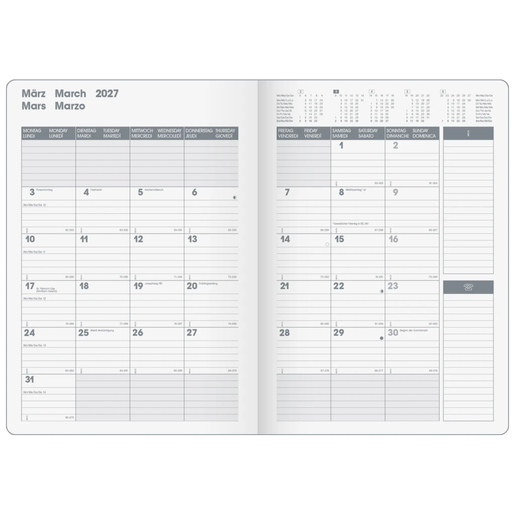 Buchkalender Premium Mod. 739 2027 „SlimLine“ | 17×24 cm, Kunststoff