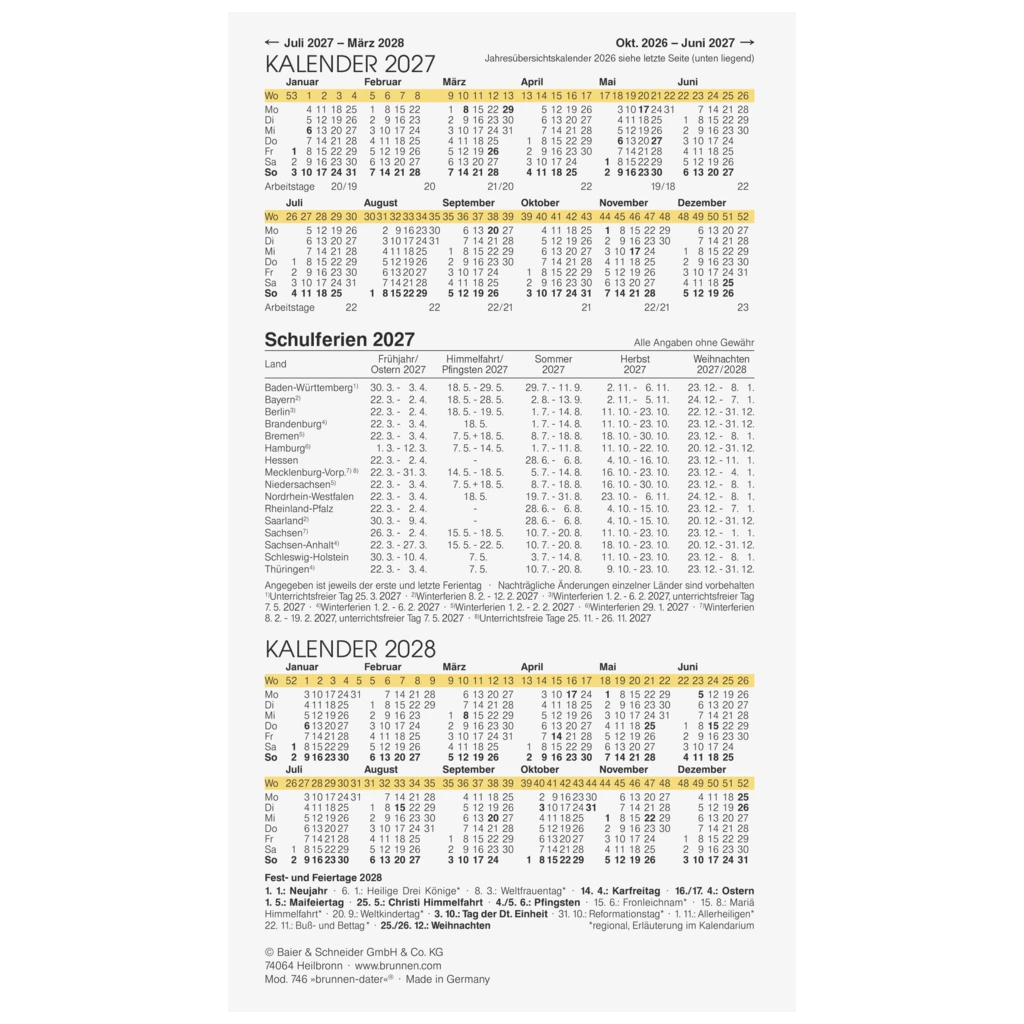 Monats-Ersatzkalendarium Mod. 746 2027 | 8,7×15,3 cm