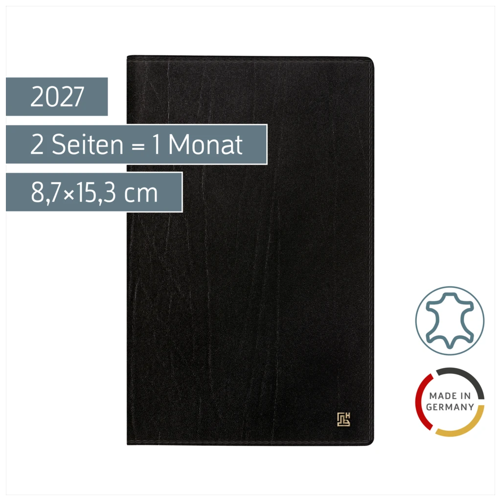 Taschenkalender Mod. 746 2027 | A6, Leder, schwarz