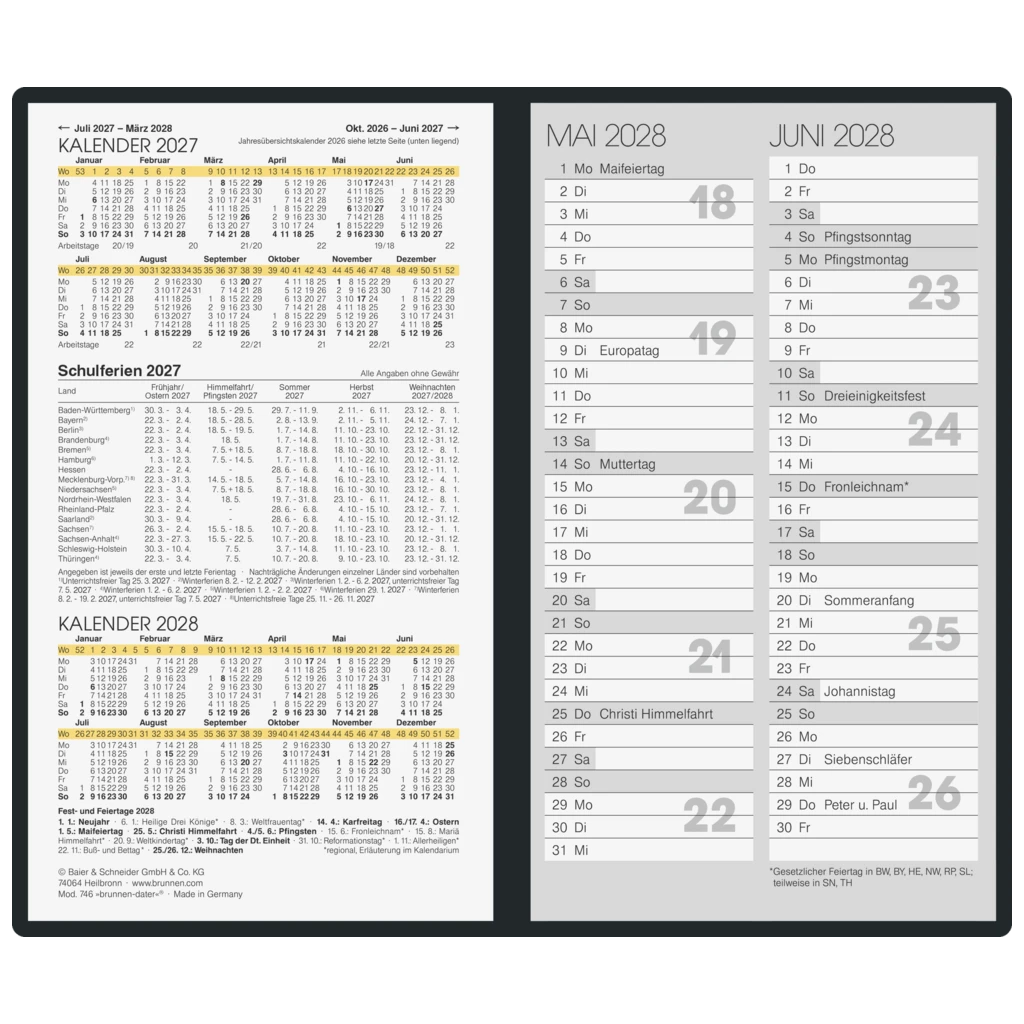 Taschenkalender Mod. 746 2027 | A6, Leder, schwarz