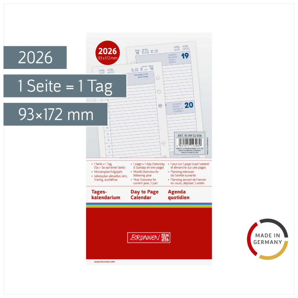 Tageskalendarium FILIUS 2026 | 93×172 mm