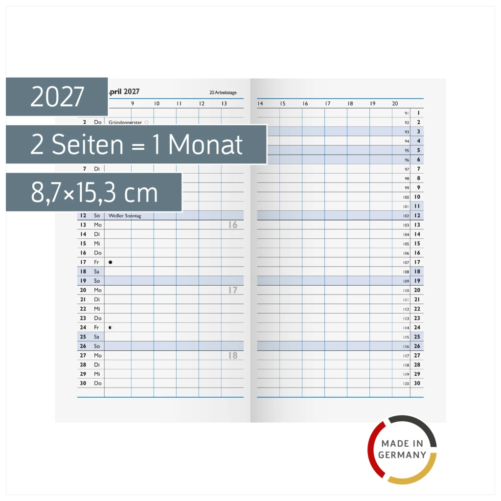Monats-Ersatzkalendarium Mod. 750 2027 | 8,7×15,3 cm, Karton, weiß