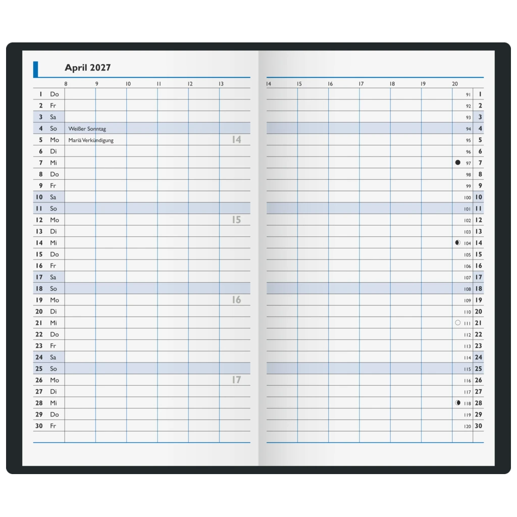 Taschenkalender Mod. 750 2027 | A6, Kunststoff, schwarz