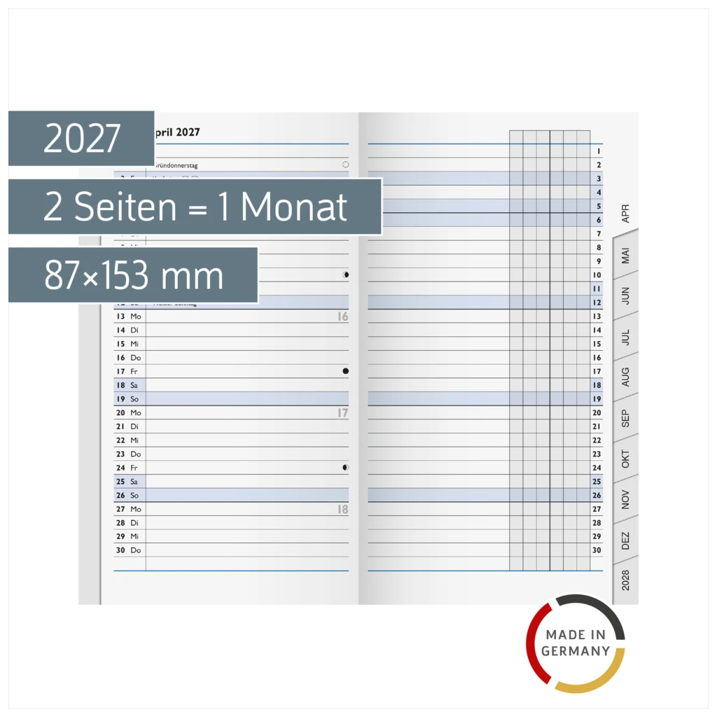 Monats-Ersatzkalendarium Mod. 753 2027 | 87×153 mm, Karton, weiß