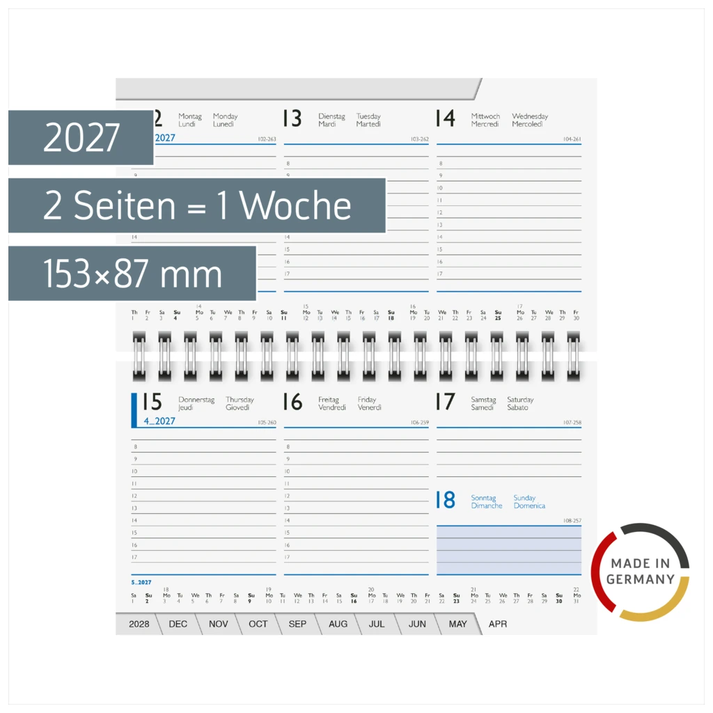 Wochen-Ersatzkalendarium Mod. 755 2027 | 153×87 mm, Karton, weiß