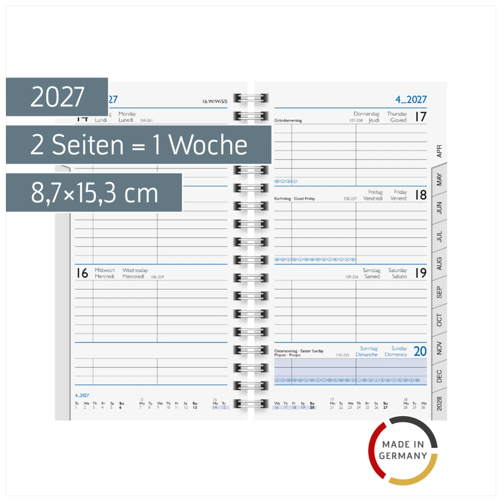 Wochen-Ersatzkalendarium Mod. 756 2027 | 8,7×15,3 cm, Karton, weiß