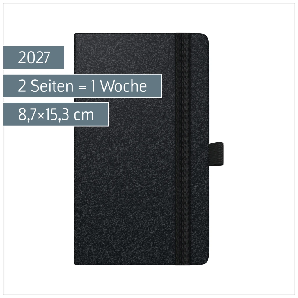 Taschenkalender Kompagnon Mod. 756 66 2027 | A6, Kunststoff, schwarz