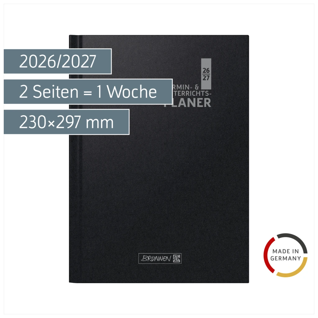 Lehrerkalender 2026/2027 Termin- & Unterrichtsplaner | A4, Kunststoff, schwarz