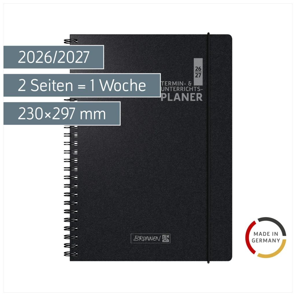 Lehrerkalender 2026/2027 Termin- & Unterrichtsplaner | A4, Kunststoff, schwarz