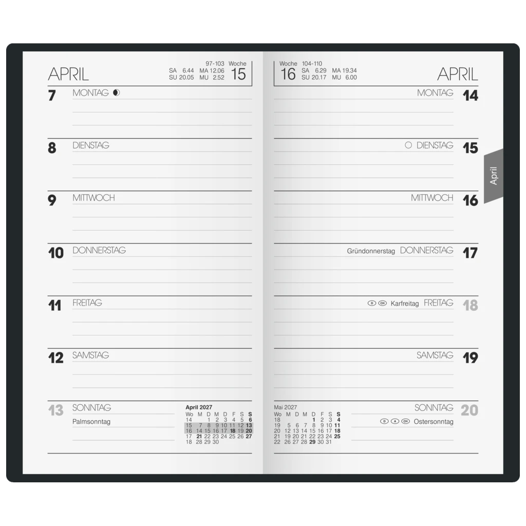 Taschenkalender Mod. 758 2027 | A6, Karton, schwarz