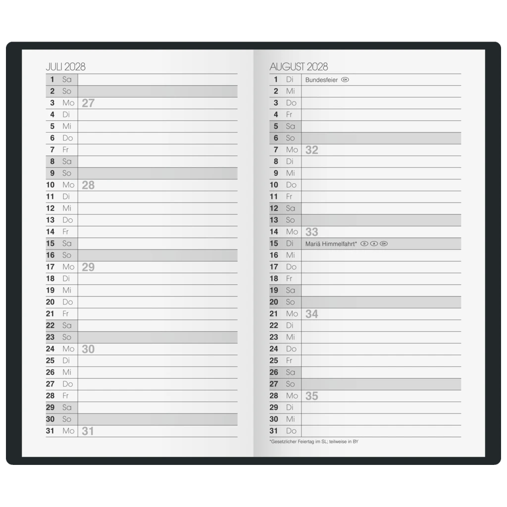 Taschenkalender Mod. 758 2027 | A6, Karton, schwarz