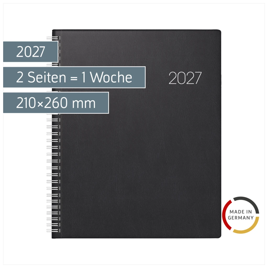 Buchkalender Mod. Manager Wt 7 weektimer 2027 | 210×260 mm, Kunststoff, schwarz