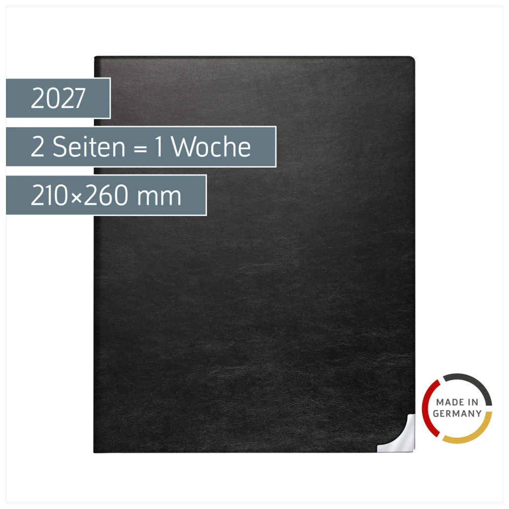 Buchkalender Mod. Manager Wt 7 weektimer 2027 | 210×260 mm, Kunstleder, schwarz