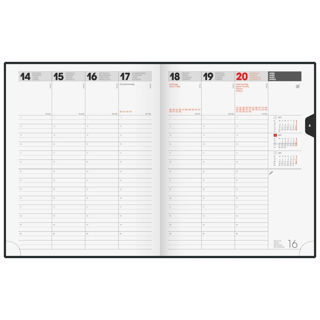 Buchkalender Mod. Manager Wt 7 weektimer 2027 | 21×26 cm, Kunststoff, schwarz