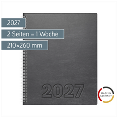 Buchkalender Mod. Manager Wt 7 weektimer 2027 | 210×260 mm, Kunstleder, grau