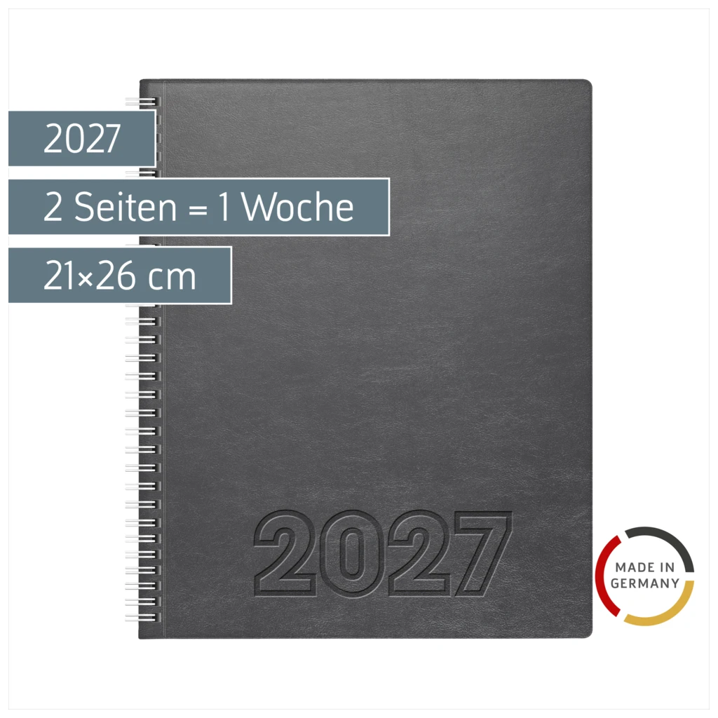Buchkalender Mod. Manager Wt 7 weektimer 2027 | 21×26 cm, Kunstleder, grau