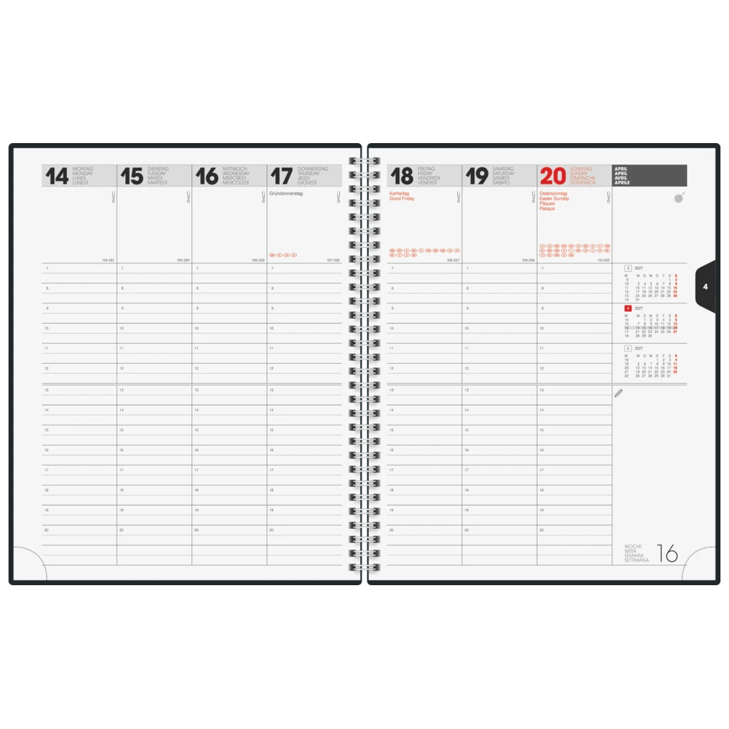 Buchkalender Mod. Manager Wt 7 weektimer 2027 | 21×26 cm, Kunstleder, grau