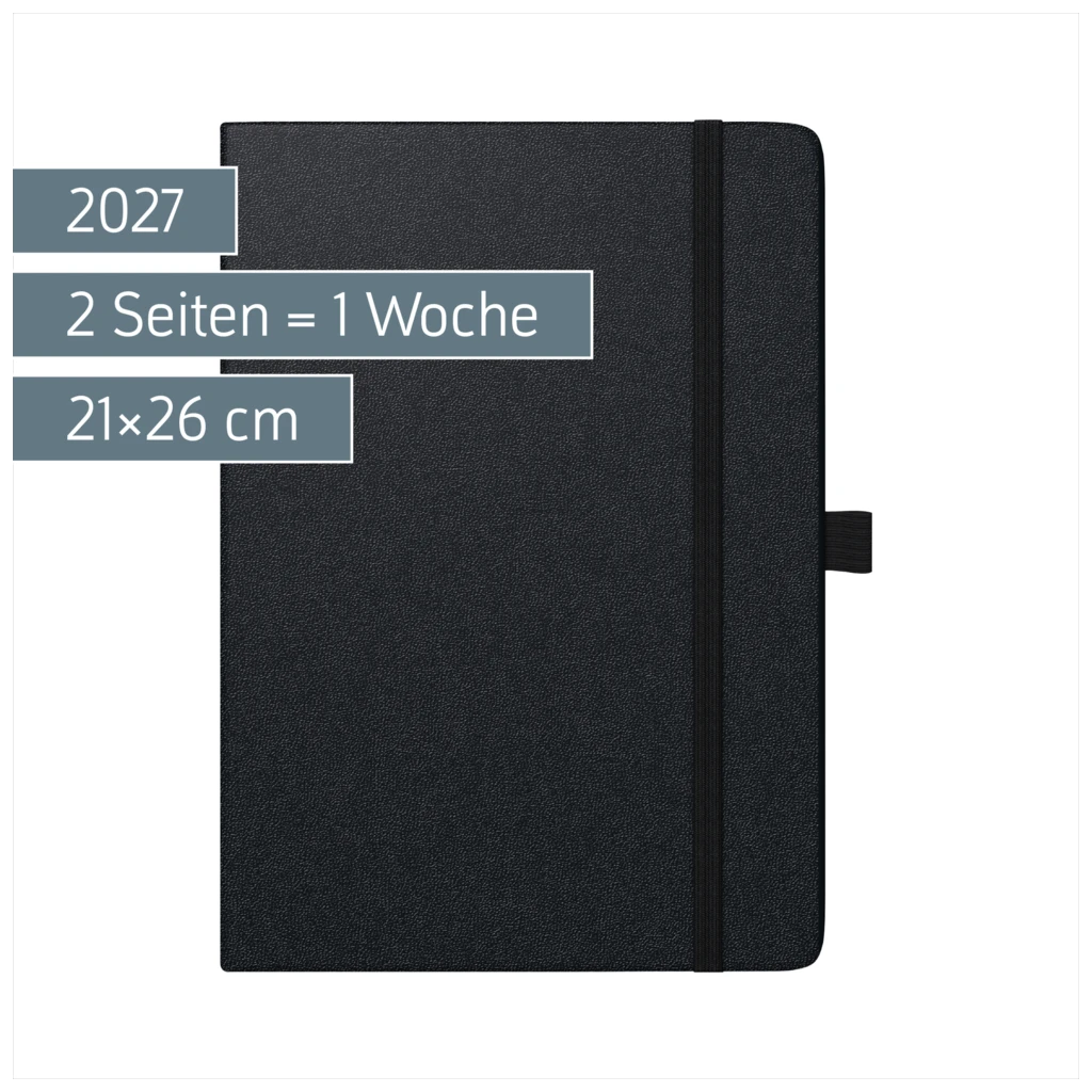 Buchkalender Kompagnon Mod. 761 66 2027 | 21×26 cm, Kunststoff, schwarz