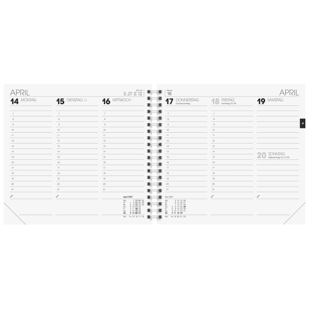 Buchkalender Mod. 762 2027 | 162×150 mm, Karton, weiß