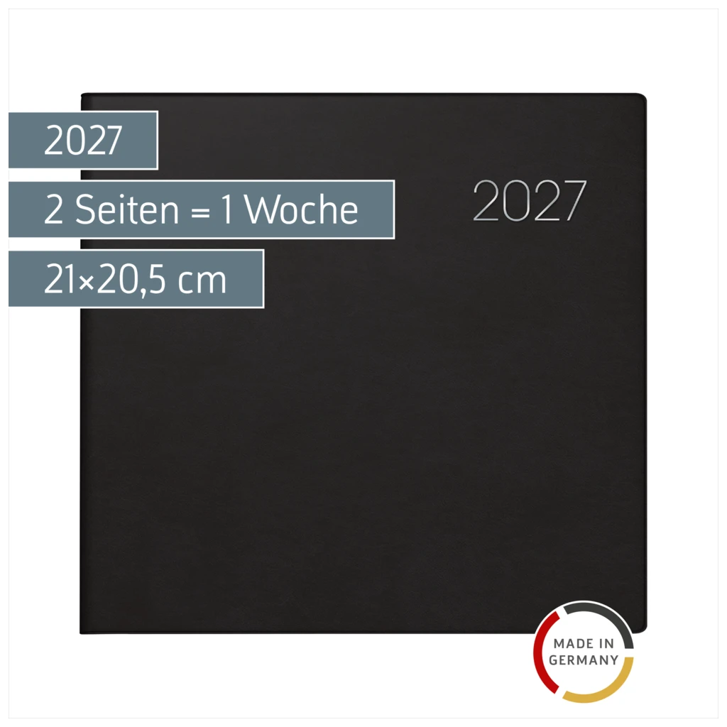 Buchkalender Mod. 766 2027 | 21×20,5 cm, Kunststoff, schwarz