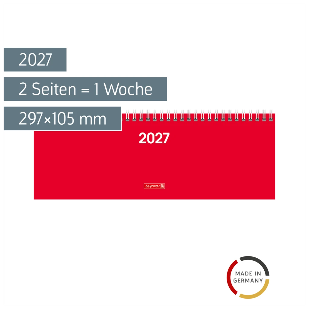 Querterminbuch Colour Line Mod. 772 2027 | 297×105 mm, Karton, rot
