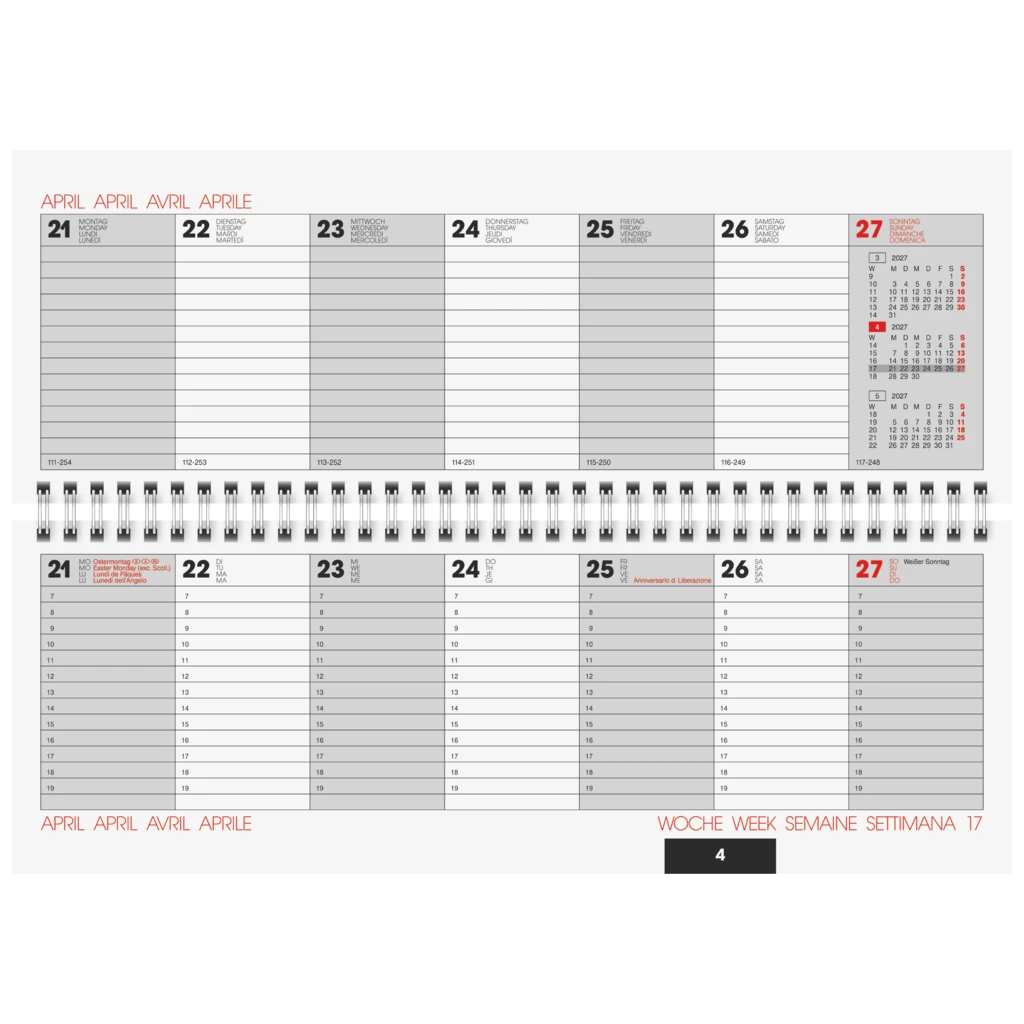 Querterminbuch Colour Line Mod. 772 2027 | 29,7×10,5 cm, Karton, rot