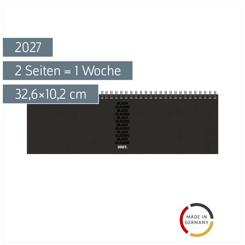 Querterminbuch Mod. 774 2027 „Black Classic“ | 32,6×10,2 cm, Kunststoff
