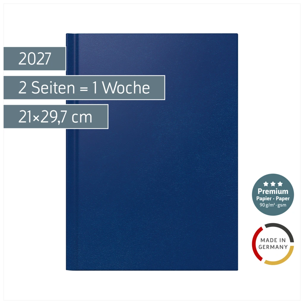 Buchkalender Premium Mod. 781 2027 | A4, Kunststoff, blau