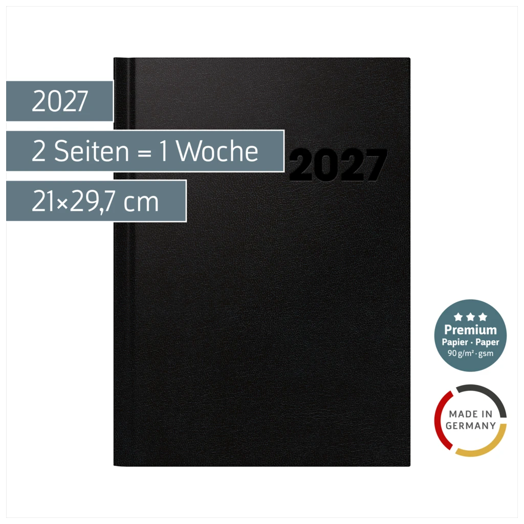 Buchkalender Premium Mod. 781 2027 | A4, Kunststoff, schwarz