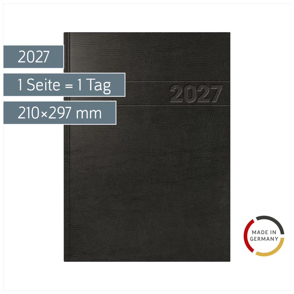 Buchkalender Mod. 787 2027 | A4, Kunststoff, schwarz