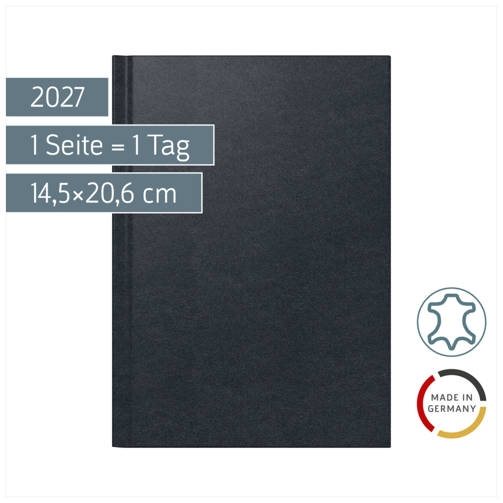 Buchkalender Mod. 795 2027 | A5, Leder, schwarz