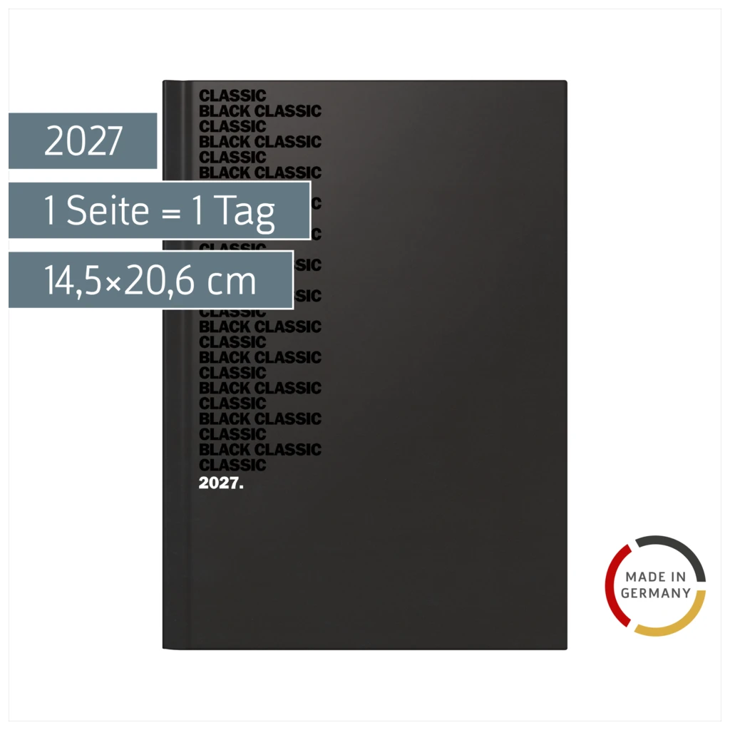 Buchkalender Mod. 795 2027 „Black Classic“ | A5, Kunststoff