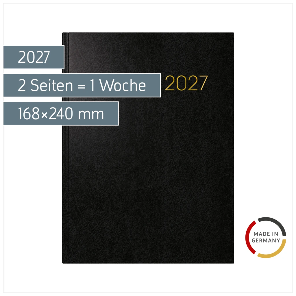 Buchkalender Mod. 797 2027 | 168×240 mm, Kunststoff, schwarz