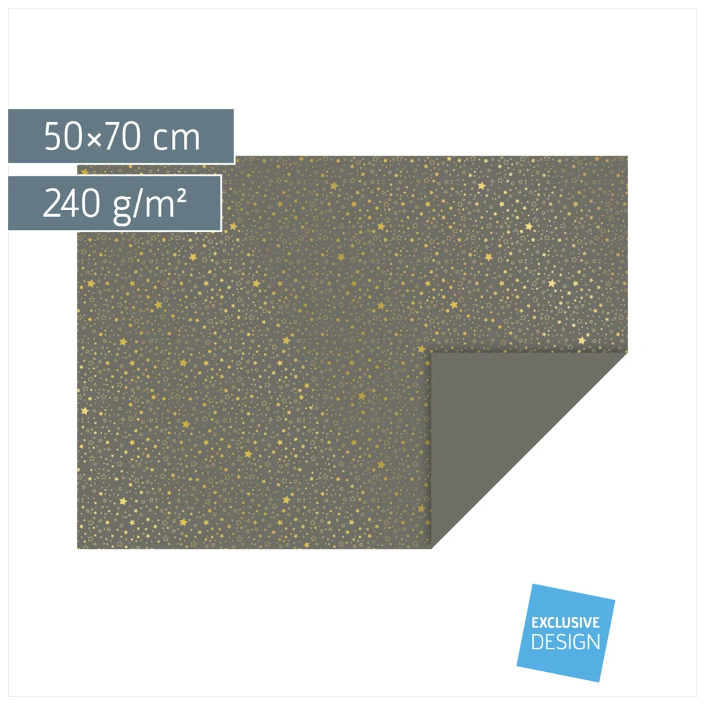 Motivkarton „Sterne“ | 50×70 cm, 240 g/m², anthrazit/gold glänzend