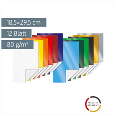 Glanzpapier-Bastelmappe (Buntpapier) | 18,5×29,5 cm, 12 Blatt, 80 g/m²