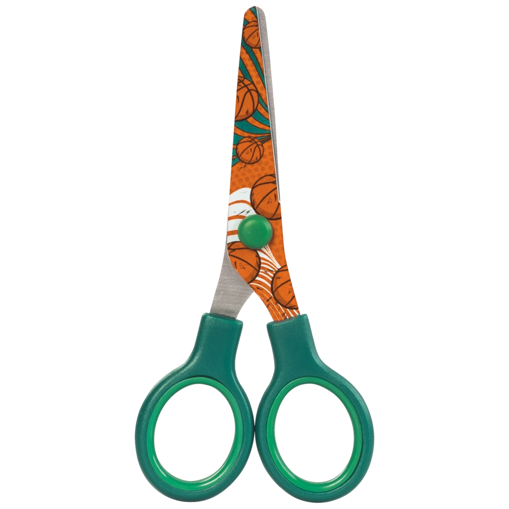 Kinderschere Sporty Animals mit Motivdruck | abgerundet, orange/grün