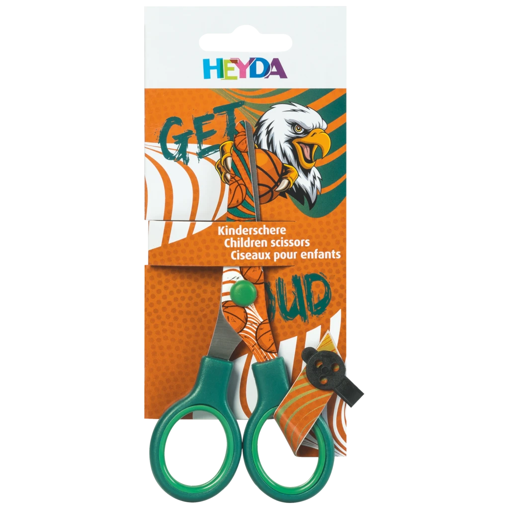 Kinderschere Sporty Animals mit Motivdruck | abgerundet, orange/grün