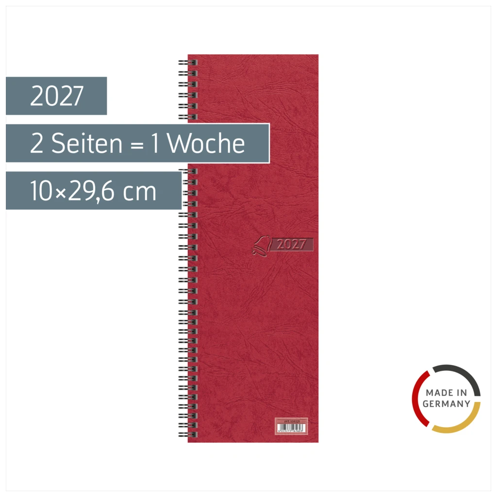 Vormerkbuch 2027 | 10×29,6 cm, Karton, rot