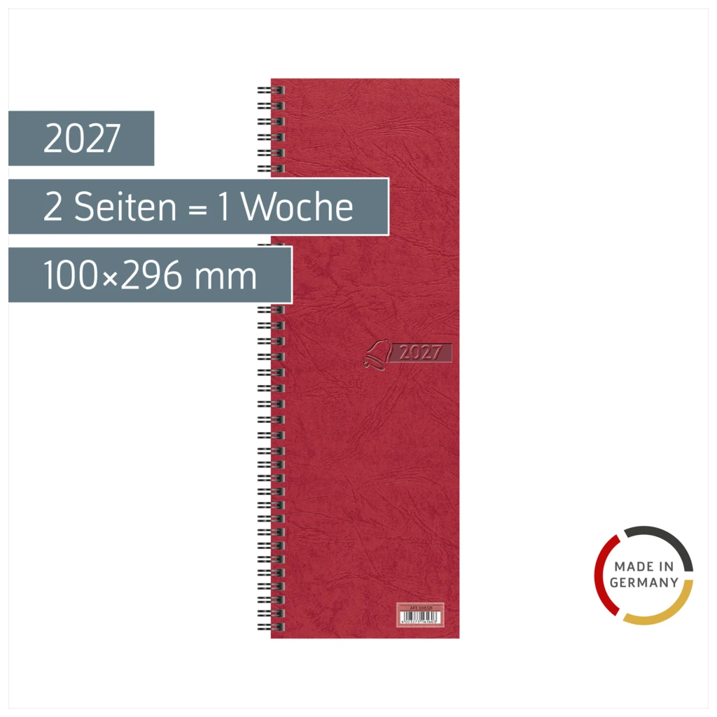Vormerkbuch 2027 | 100×296 mm, Karton, rot