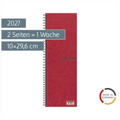 Vormerkbuch 2027 | 10×29,6 cm, Karton, rot