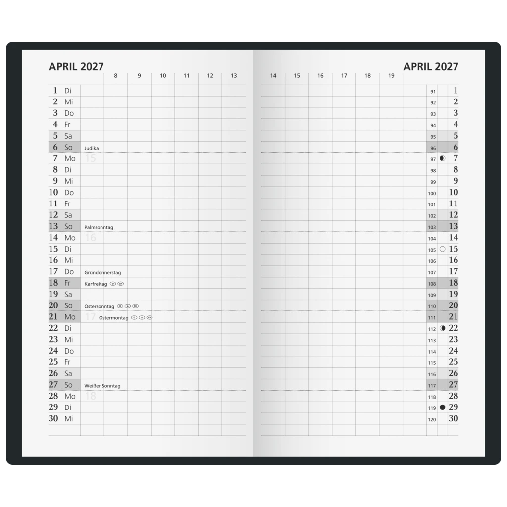 Taschenkalender 2027 | A6, Kunststoff, schwarz