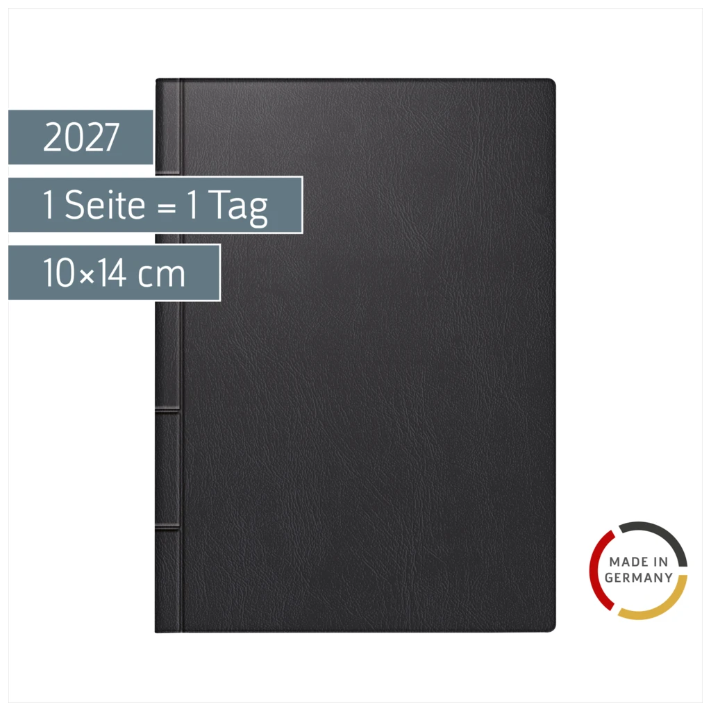 Taschenkalender 2027 | A6, Kunststoff, schwarz