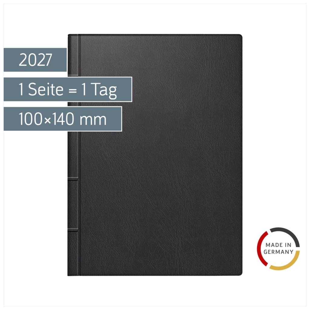 Taschenkalender 2027 | A6, Kunststoff, schwarz