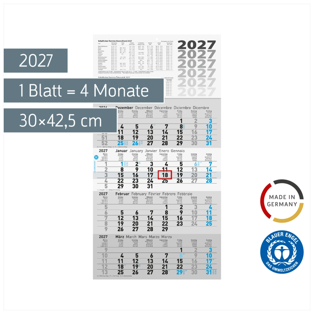 4-Monatskalender 2027 „UWS“ | 30×55,5 cm
