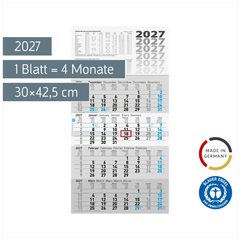 4-Monatskalender 2027 „UWS“ | 30×55,5 cm